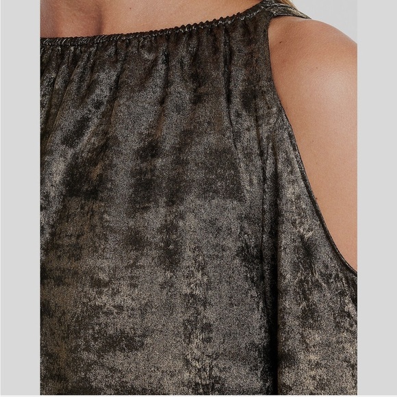 1.State Gold Black Metallic Cold-Shoulder Long-Sleeve Blouse Top Medium Y2K - Picture 5 of 10